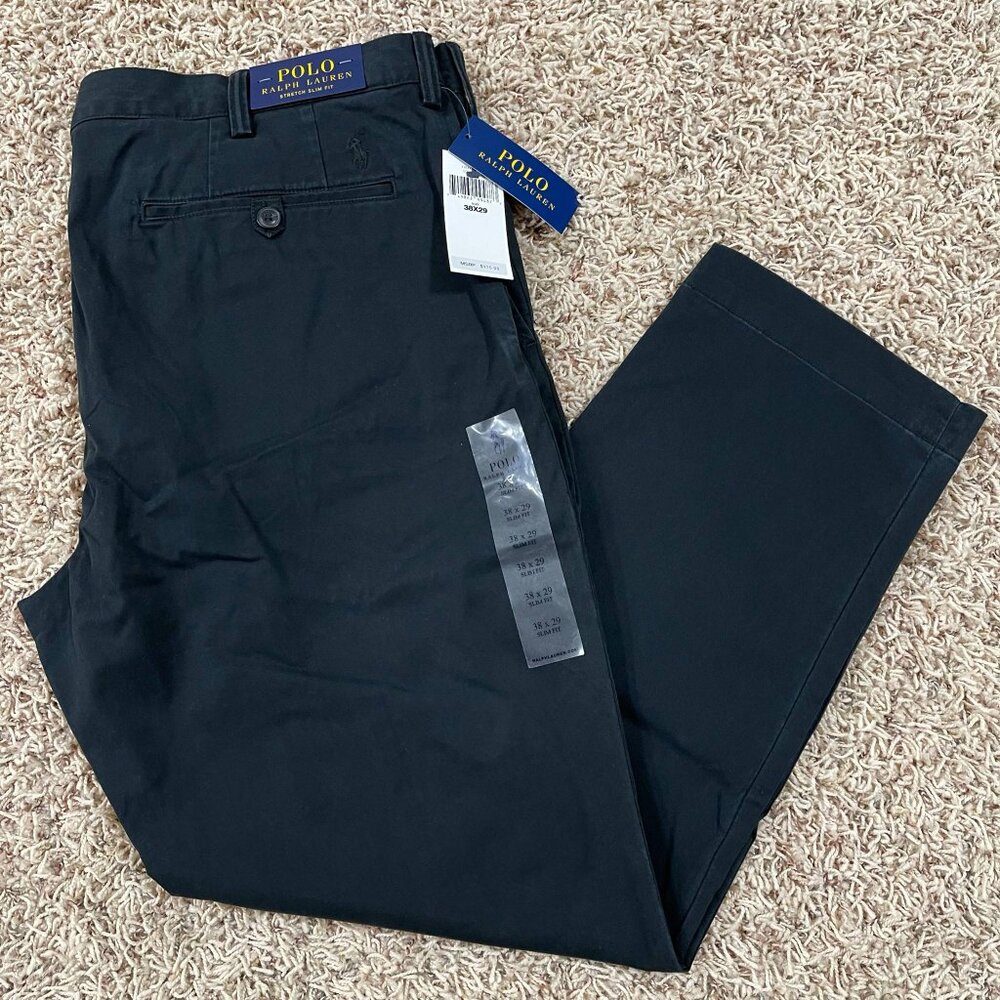 Polo Ralph Lauren Men’s Slim-Fit Stretch Chino Pants Black, Size 38x29 (New)